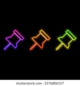 Paper Pin Sign Symbol Vector Glyph Color Icon. neon style.