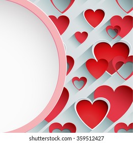 Paper pink border circle banner background with hearts valentine.vector