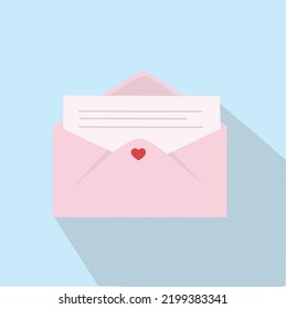 Paper pink envelope decorated with a red heart isolated from blue background vector illustration.