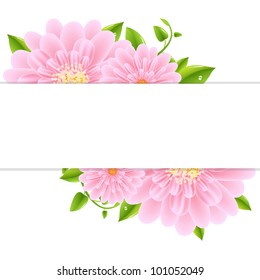 Paper With Pink Gerber And Leaves, Vector Illustration