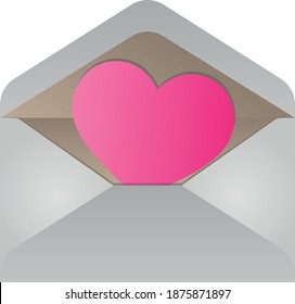 paper pink heart in opened envelope, love symbol, Valentines Day vector element
