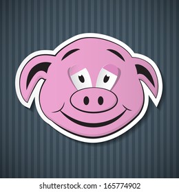 Paper Pink Pig Head on Blue Cardboard