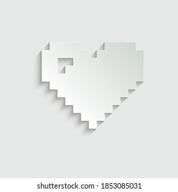 icono del corazón del píxel de papel vector rojo y negro 