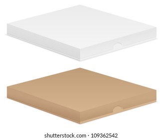 Paper pizza box set on white background. Vector illustration.