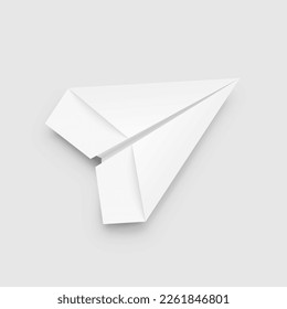 Paper plane 3d icon. White paper folded into shape aircraft  on light backdrop isolated with shadow. Mailbox. Contact us or call us symbols. Social Media network icons for busines communication. Vecto