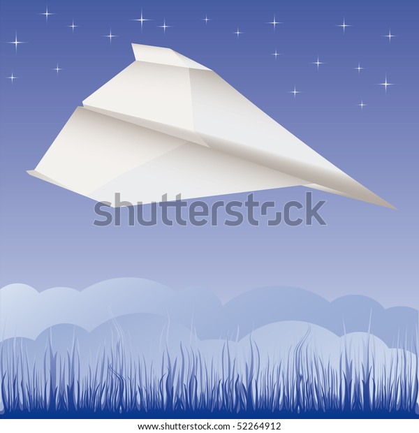 Paper plane\
in the air vector illustration\
cartoon