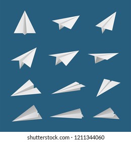 Paper plane or aircraft simple flat style icon set. Vector illustration.