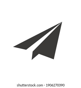 Paper plane or airplane black vector icon. Simple glyph symbol.