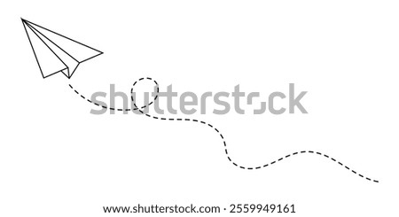 Paper plane, Airplane vector. Flying paper plane icon, silhouette with dotted line. Paper plane icon with dotted line vector. Travel, message sign symbol. Paper flying plane, Vector illustration.