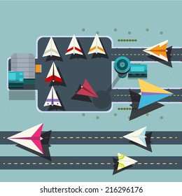paper plane and airport in various colour - vector illustration
