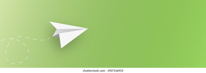 Paper Plane Background Banner Office Horizontal Green.