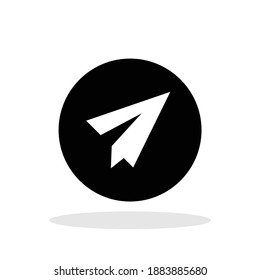 Paper plane in black circle icon in flat style. Travel  Navigation symbol for your web site design, logo, app, UI Vector EPS 10.
