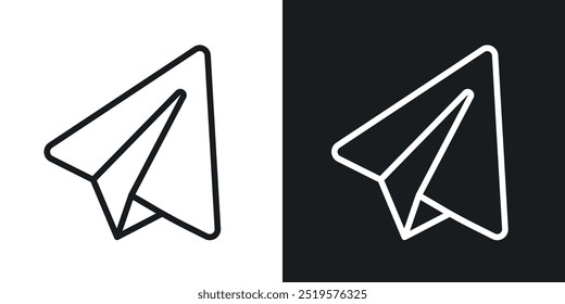 Paper plane black and white icon.