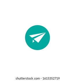 paper plane in blue circle icon. Flat origami airplane isolated on white background. Vector illustration. Message, letter, mail symbol. Start up and launch, invention and development  sign. 