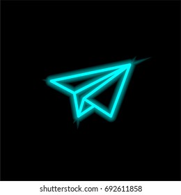 Paper plane blue glowing neon ui ux icon. Glowing sign logo vector