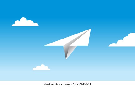 paper plane, blue sky, clouds 