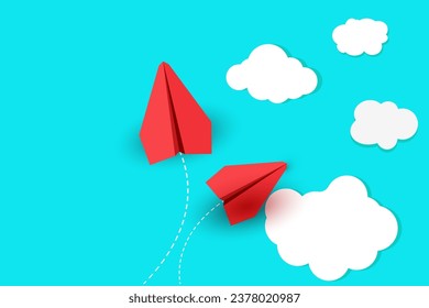 Paper plane in the blue sky. Realistic. Online social network concept. Applications for business communication. Marketing concept. Vector illustration