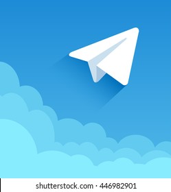 Paper plane in blue sky. Vector illustration of a flat design. EPS 10.