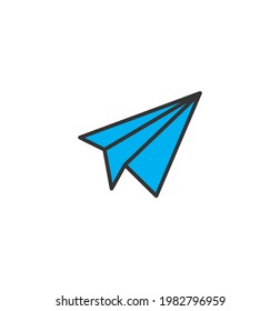 Paper plane blue vector icon on a white background