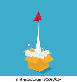 El avión de papel salió de la caja. El concepto fuera de lugar. ilustración vectorial