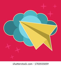 Paper plane with circle cloud vector illustration