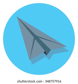 paper plane circle icon with shadow