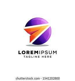 Paper plane with circle logo concept Premium Vector, circle with paper plane concept logo