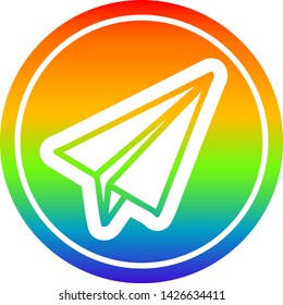 paper plane circular icon with rainbow gradient finish