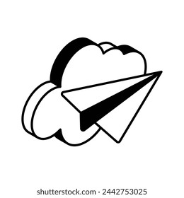 Paper plane with cloud isometric icon of cloud notification in trendy style