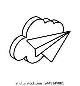 Paper plane with cloud isometric icon of cloud notification in trendy style