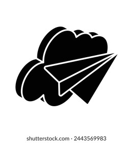 Paper plane with cloud isometric icon of cloud notification in trendy style