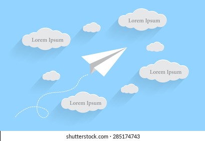 paper plane and cloud on blue sky, concept motivation for your dream or clound space for SEO
