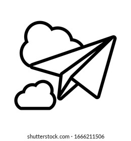 paper plane with clouds on white background vector illustration design