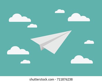 Paper plane and clouds.vector