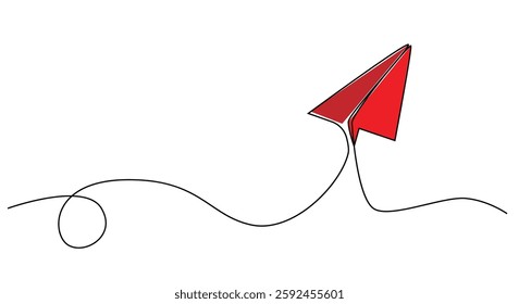 Paper Plane Colorful Launch Single Line Art. Business and project start up concept vector art. Leisure activity and game for children