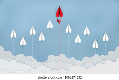 Paper plane are competing to destination. Business Financial concepts are competing for success and corporate goals. There is a high competition. start up