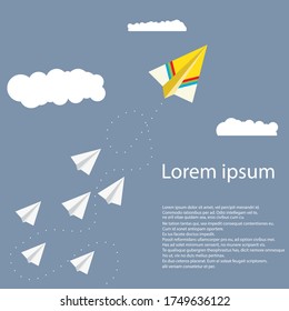 Paper plane are competition to destination up to the sky go to success goal. business financial concept. leadership. creative idea. illustration vector. start up.