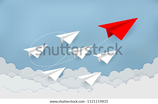 Paper\
plane are competition to destination up to the sky go to success\
goal. business financial concept. leadership. creative idea.\
illustration vector. start up. paper art\
style