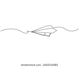 Paper plane continuous line art. Origami paper plane one line drawing. Airplane toy, Origami concept vector illustration