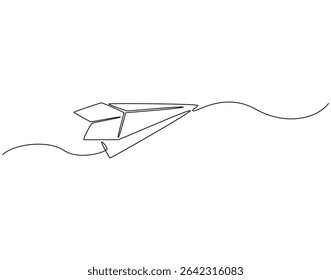 Paper plane continuous line art. Origami paper plane one line drawing. Airplane toy, Origami concept vector illustration