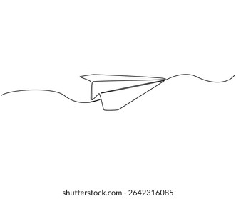 Paper plane continuous line art. Origami paper plane one line drawing. Airplane toy, Origami concept vector illustration