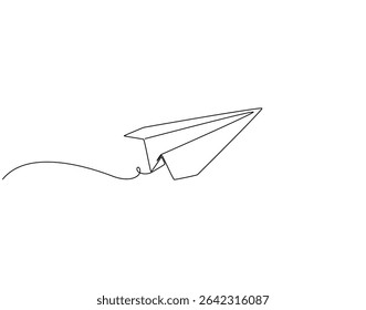Paper plane continuous line art. Origami paper plane one line drawing. Airplane toy, Origami concept vector illustration