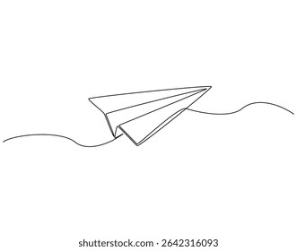 Paper plane continuous line art. Origami paper plane one line drawing. Airplane toy, Origami concept vector illustration