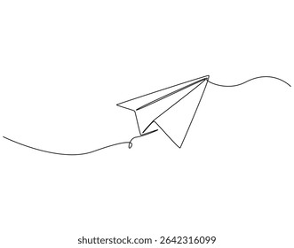 Paper plane continuous line art. Origami paper plane one line drawing. Airplane toy, Origami concept vector illustration