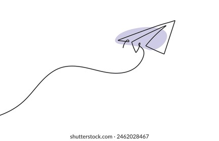 Paper plane continuous line drawing element isolated on white background for decorative element. Vector illustration