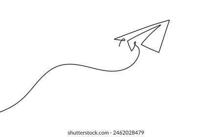 Paper plane continuous line drawing element isolated on white background for decorative element. Vector illustration