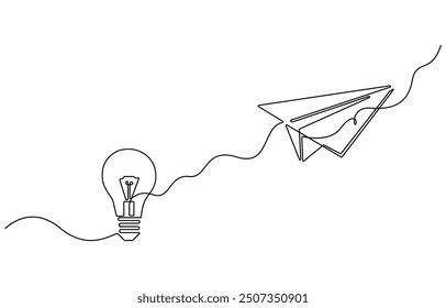 Paper Plane Continuous Line Icon, Continuous one line drawing of paper airplane, plane is flying, Doodle vector illustration. Single line drawing of a paper plane