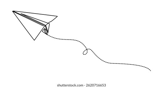 Icono de línea continua de avión de papel, Dibujo continuo de una línea de Ilustración vectorial de diseño de avión de papel, Dibujo continuo de una línea de estilo minimalista y Vector de contorno. 