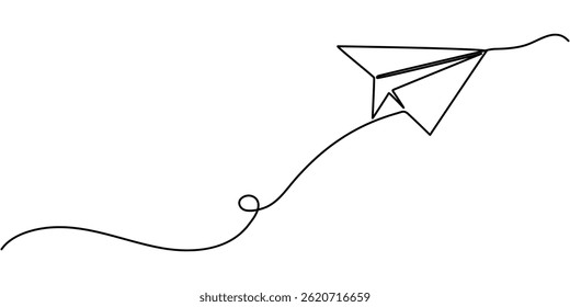 Paper Plane Continuous Line Icon, Continuous one line drawing of paper airplane flying design vector illustration, Paper plane continuous one line drawing of minimalist style and outline vector. 