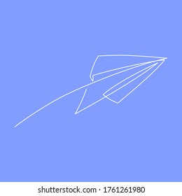 Paper plane continuous line vector illustration - airplane silhouette made with one single line art style isolated on white background. Outline abstract aircraft with editable stroke.